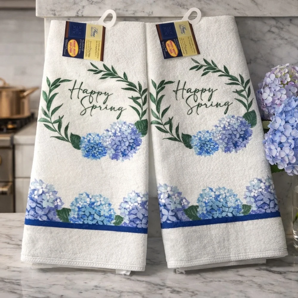 Floral White and Blue Hand Towels